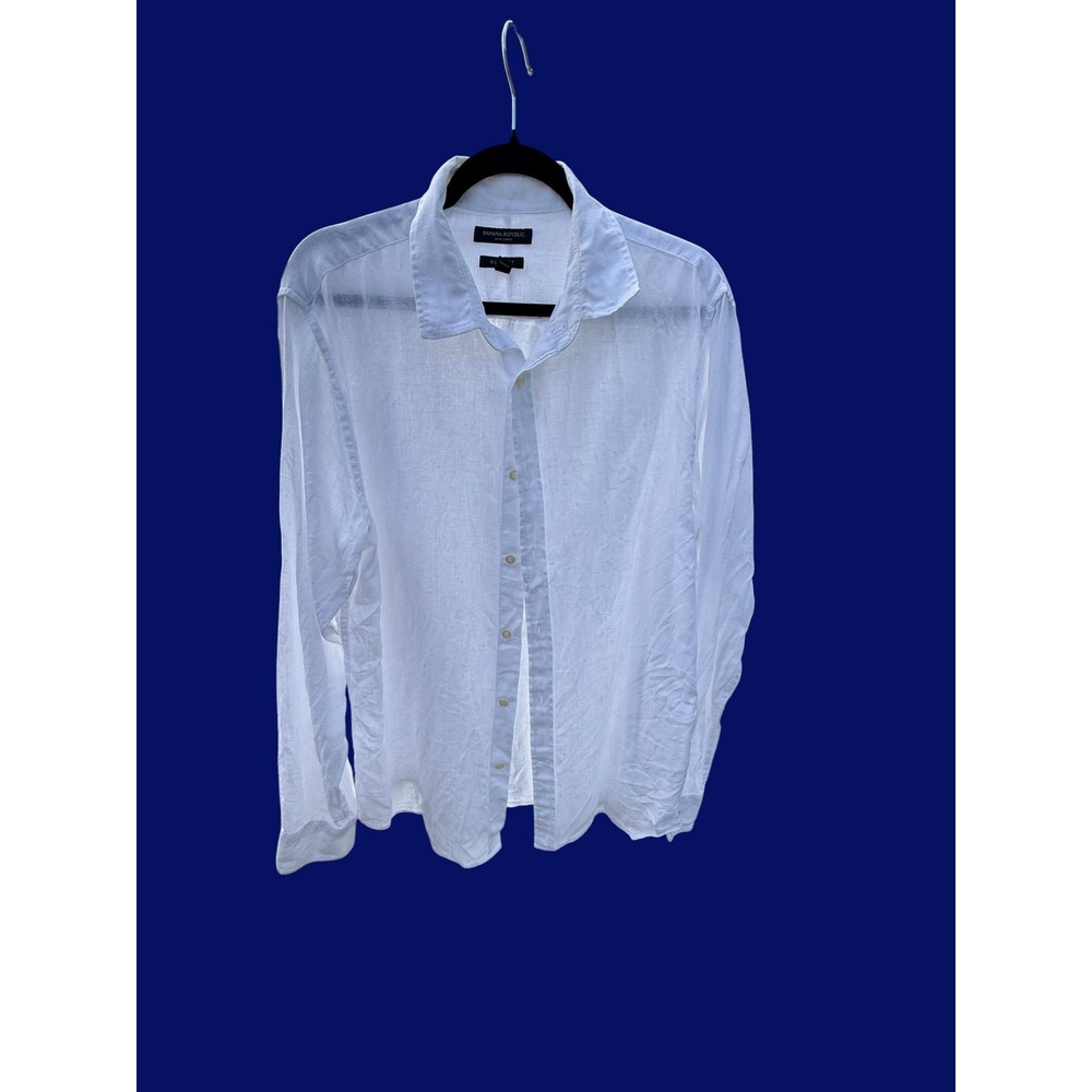 Banana Republic Mens White 100% Linen Slim Fit Shirt L Coastal Old Money Eco - Picture 3 of 6